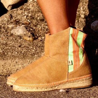Botín en tela camel y fluor con suela de yute - modello Tarifa Beach